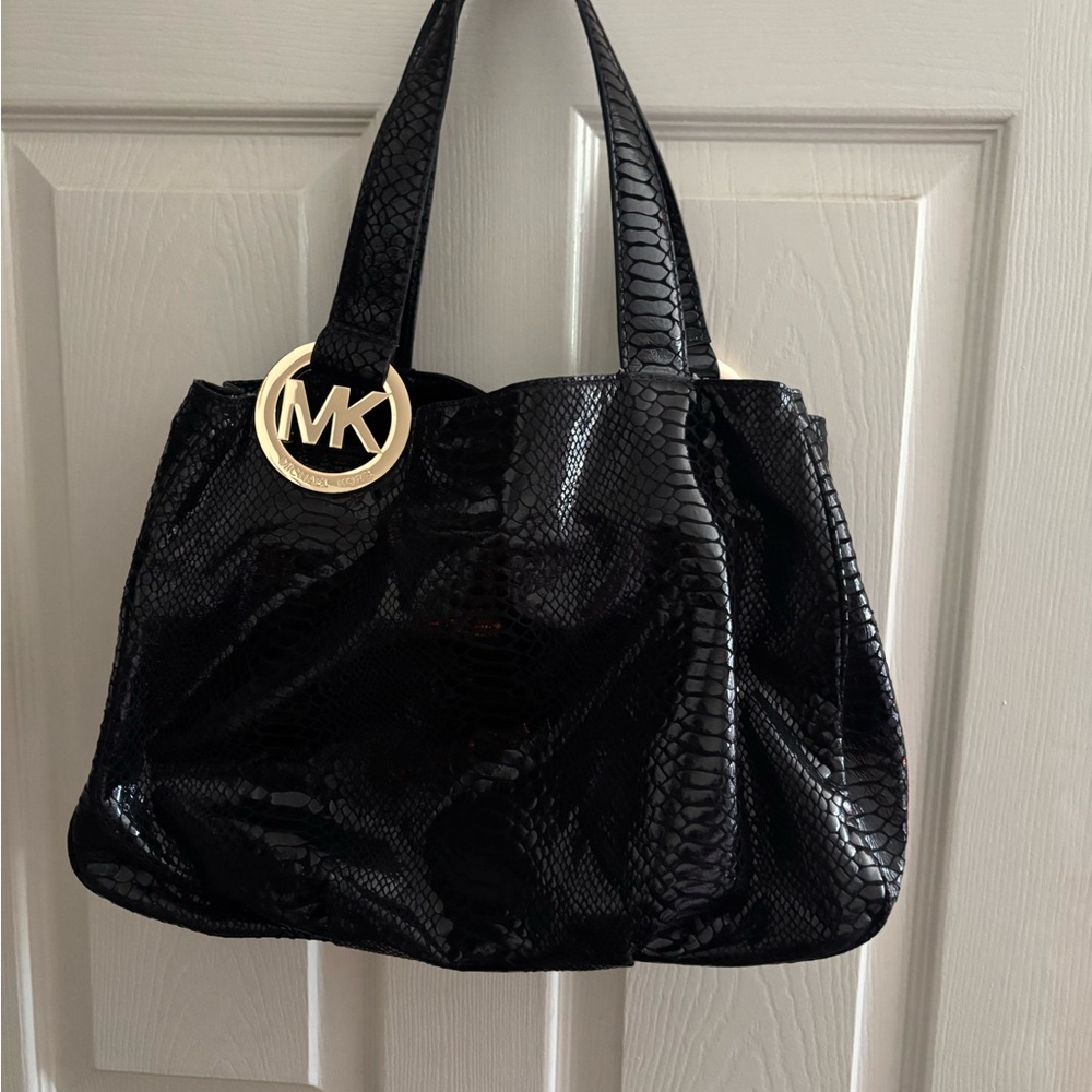 Michael Kors Black Snake Skin-Embossed Shoulder Bag
